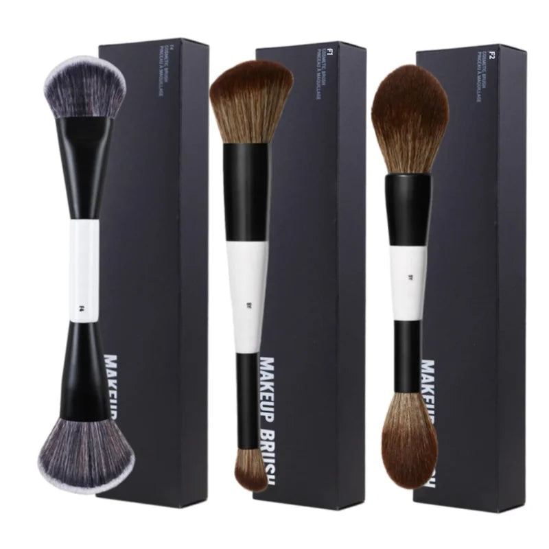 Dual-Ended Makeup Brush Set for Blush Contour and Highlight - Synthetic Hair
