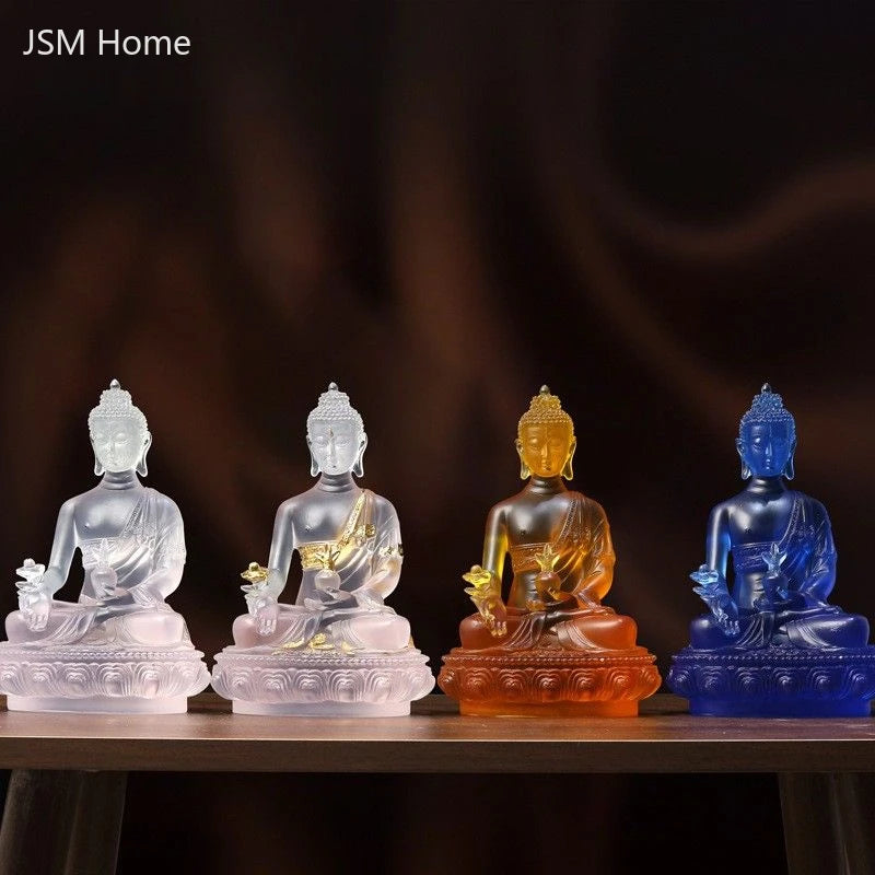 Water Glaze Medicine Buddha Statue Ornament for Home Office Decor - Resin Sculpture