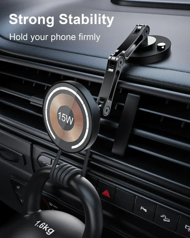 Magnetic Car Phone Holder Wireless Charger 360° Rotation for Smartphones