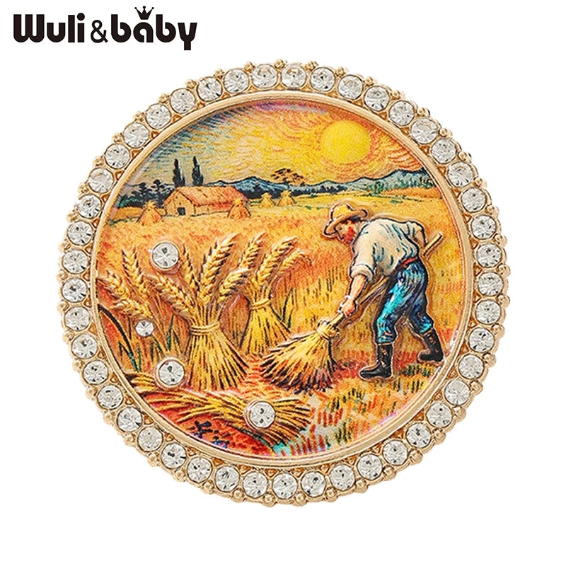 Starry Night and Reaper Brooch Pins for Women Men - Round Picture Jewelry Gift Set