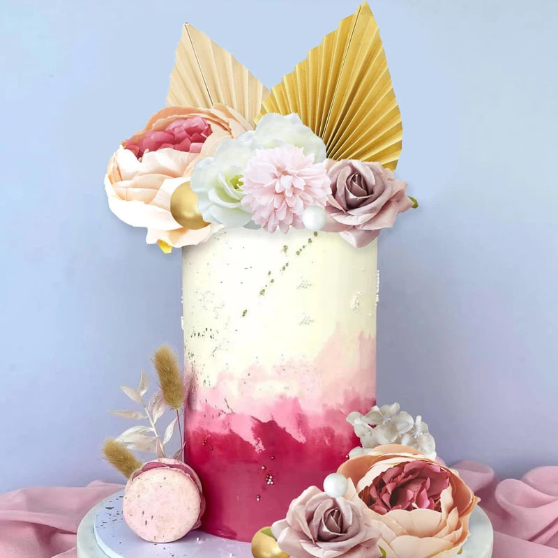 Boho Flower Cake Toppers Set – 32 Pieces for Wedding, Birthday, Baby Shower
