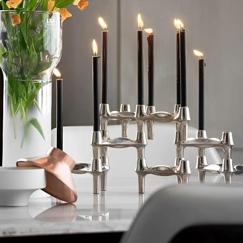 Nordic Steel Candlestick Holders Set for Living Room Decor - Small 10cm Candle Stands