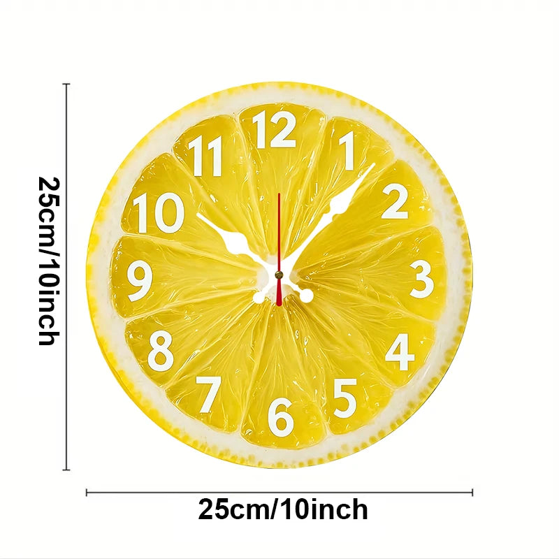 Lemon-Themed Wooden Wall Clock - Silent Hanging Round Decor for Living Room Office Bedroom