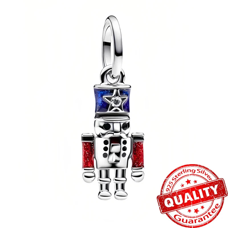 Sterling Silver Snowflake Bell Christmas Charm for Bracelets Kids Jewelry Gift