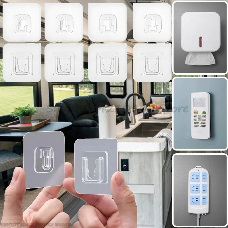 Self-Adhesive Wall Hooks Set – Transparent Strong Mounting Fixing Patches for Kitchen Bathroom