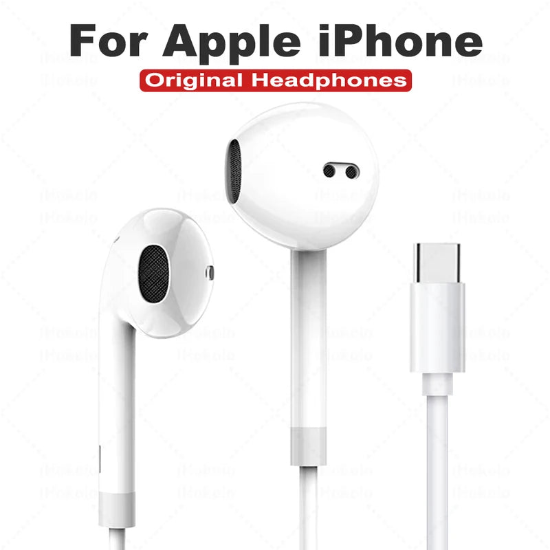 Wired Earphones for iPhone 17 16 15 Max 14 13 12 11 USB-C Lightning 3.5mm