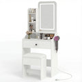 Living Room Wood Cabinet with LED Mirror & Makeup Vanity Storage - Small Nightstand & Coffee Table