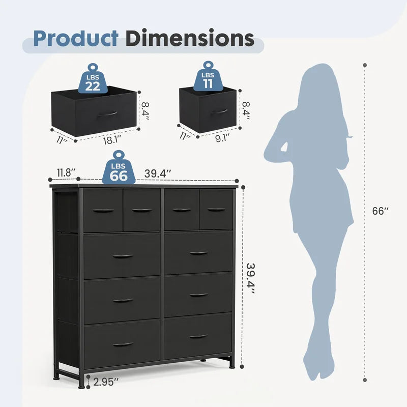 Tall Fabric Drawer Cabinet Storage Organizer with Steel Frame - Living Room Furniture