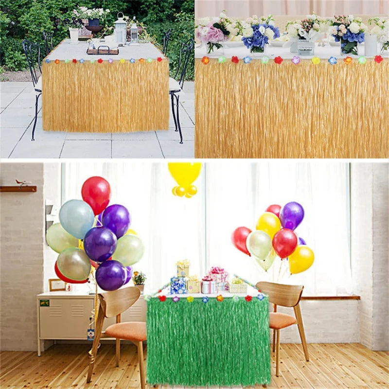 Tropical Luau Grass Table Skirt for Hawaiian Party Beach Decor 100x60cm