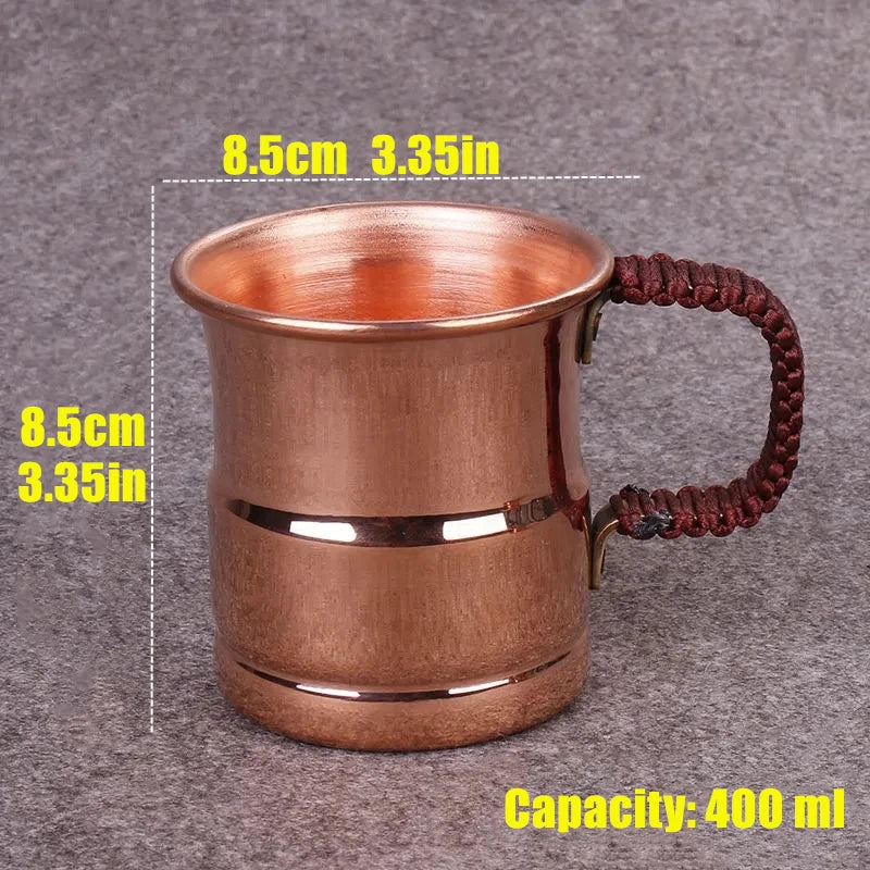 Handcrafted Copper Beer Mug with Weave Handle 400ml Moscow Water Drinkware