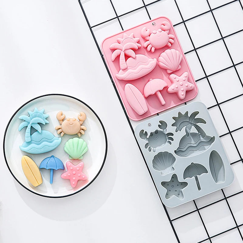 6-Cavity Tropical Beach Silicone Mold for Candy Chocolate Cake Decorations