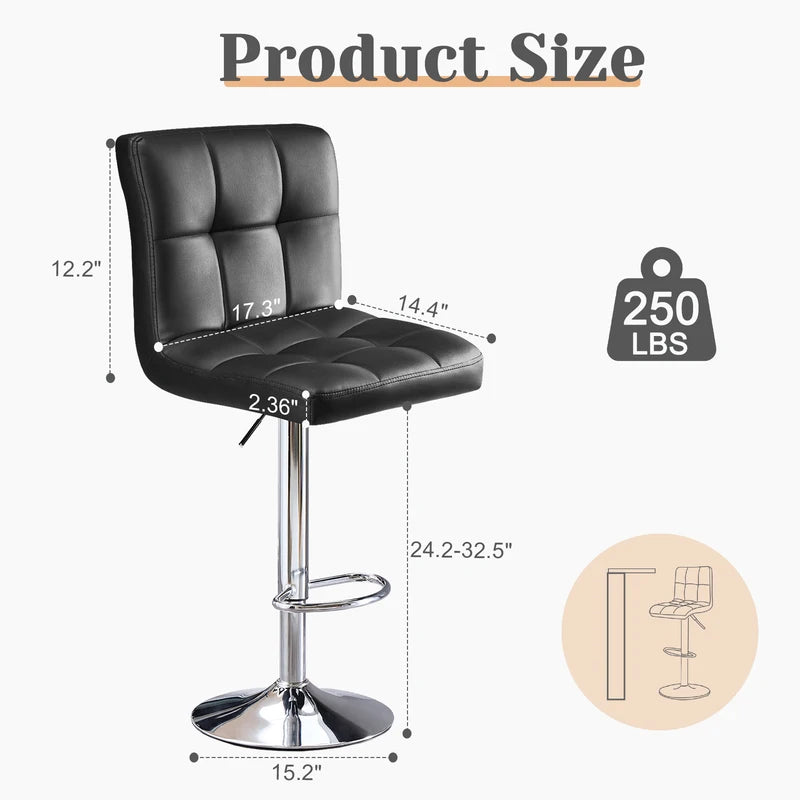 Set of 2 Upholstered Counter Height Bar Stools with Metal Base and Backrest