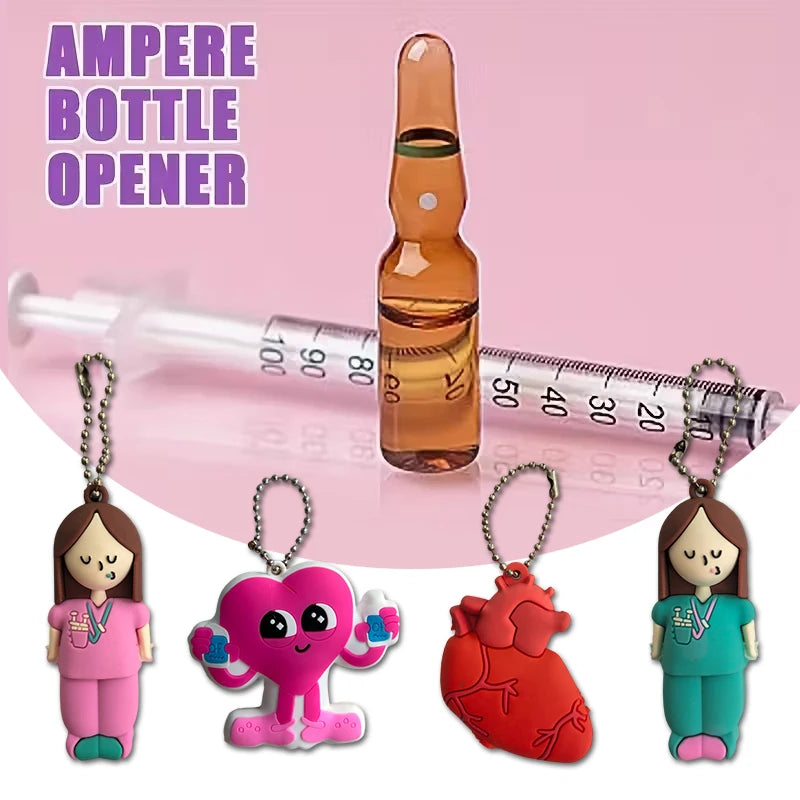 Syringe-Shaped Bottle Opener Keychain - Medical Vial Breaker Tool for Nurses and Doctors