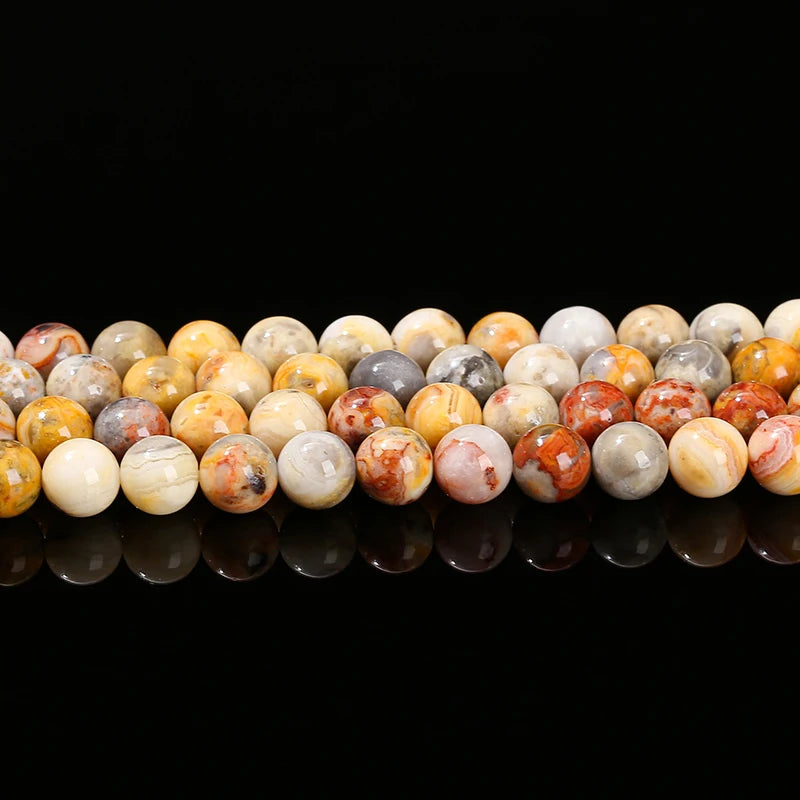 Natural Stone Crazy Lace Agate Bead Set - Round Loose Spacer Beads for Jewelry Making