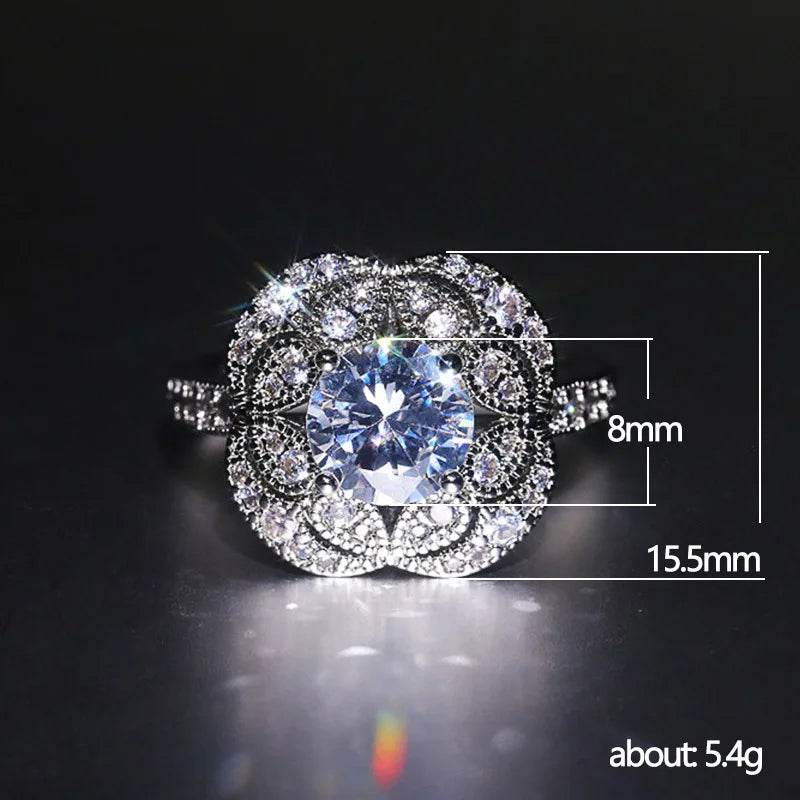 Elegant Flower-Shaped Wedding Ring for Women - Adjustable Size Jewelry Gift