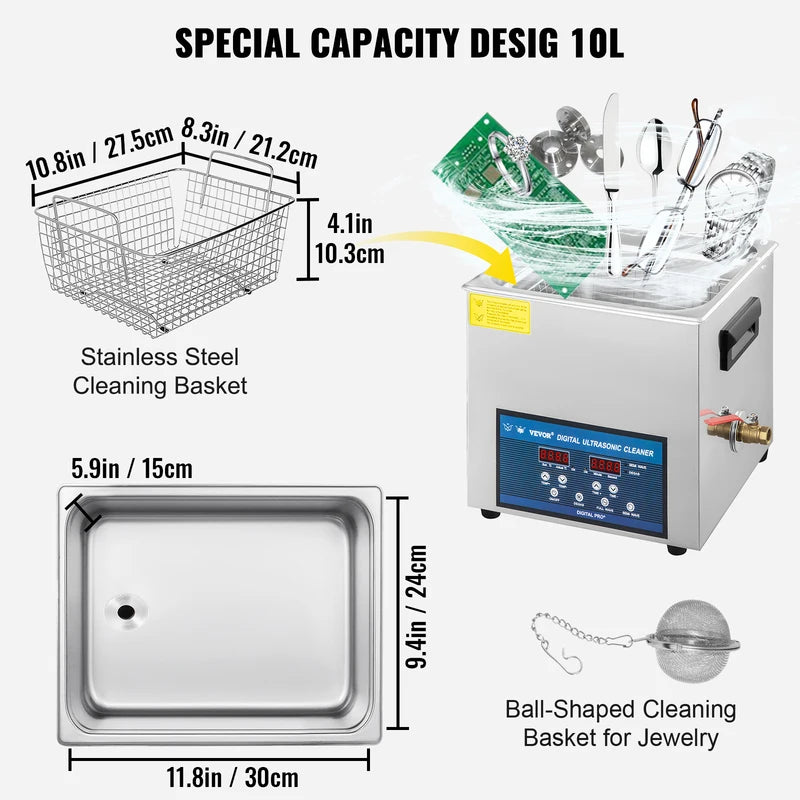Ultrasonic Cleaner 10L/30L Dual Frequency 28/40kHz Digital Home & Commercial
