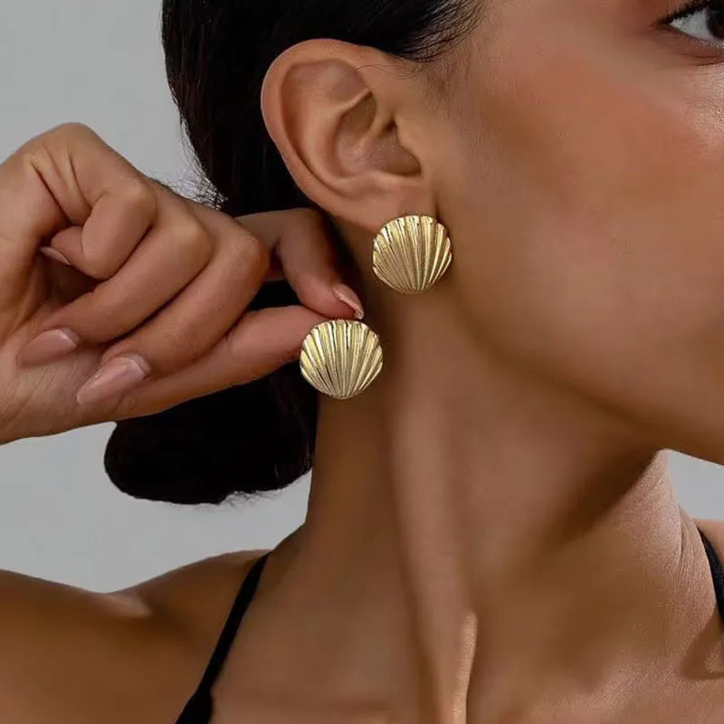 Ocean Shell Texture Stud Earrings for Women Trendy Jewelry Personalization Daily Wear