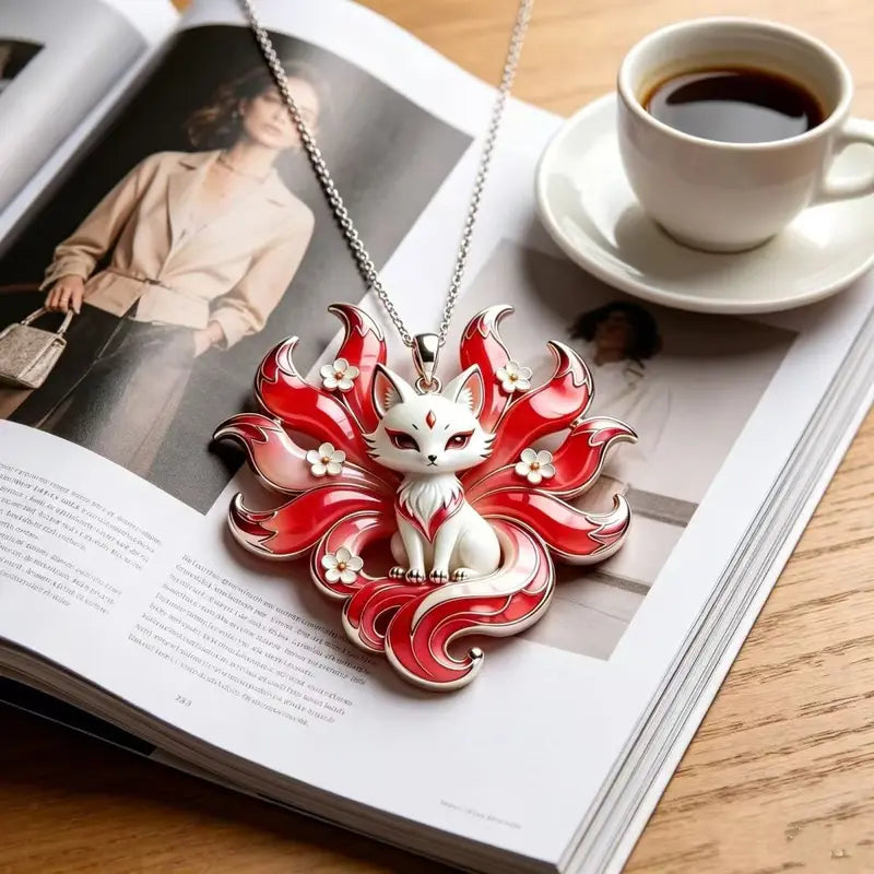 Nine Tailed Fox Necklace Mythology Pendant Stainless Steel Jewelry for Women