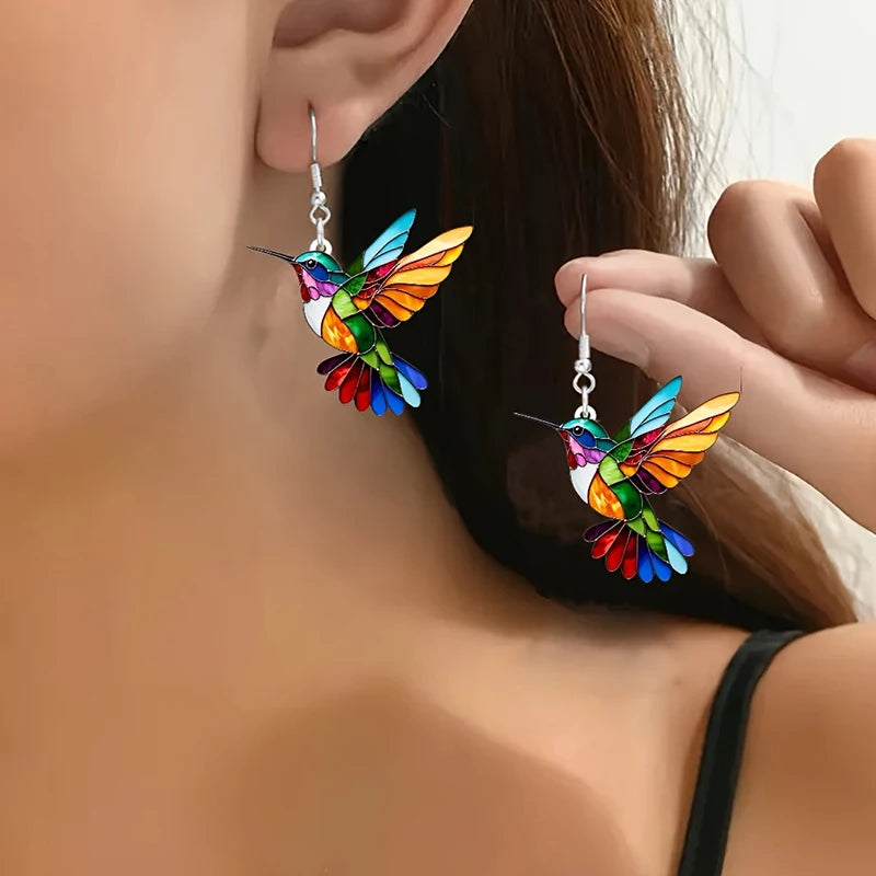 Colorful Acrylic Hummingbird Earrings for Women Retro Bird Drop Jewelry Gift
