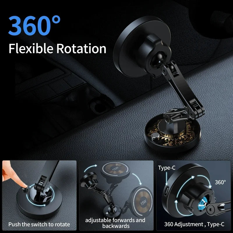 Magnetic Car Phone Holder Wireless Charger 360° Rotation for Smartphones