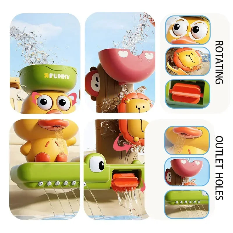 Baby Bath Toy Waterwheel with Suction Cup - Duck & Flower Shapes for Shower & Tub - Unisex Kid Gift