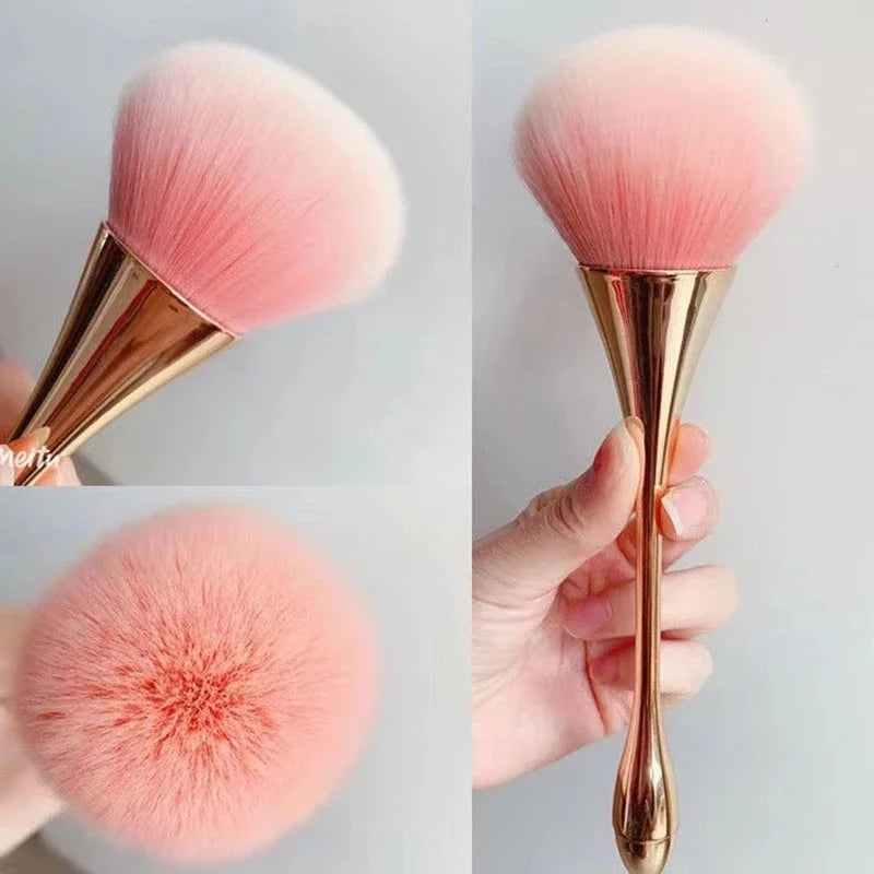 Rose Gold Powder Blush Makeup Brush Set with Soft Hair for Cosmetics and Nail Dust Cleaning