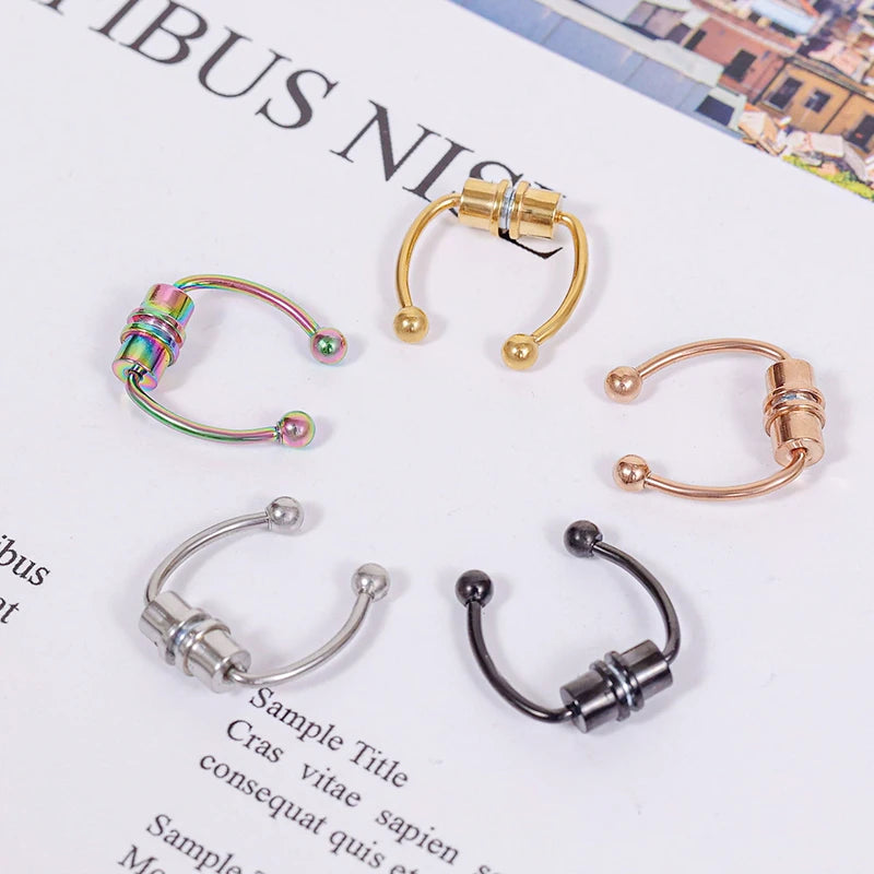 Women Fake Nose Ring Hoop Septum Piercing Body Jewelry - Stainless Steel Magnet