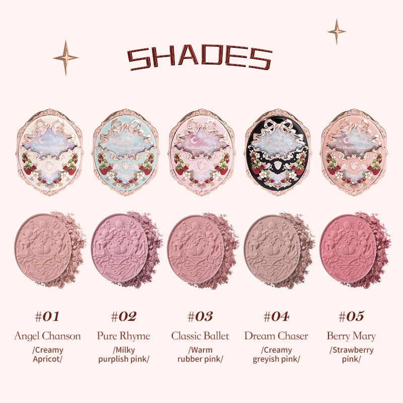 Flower Knows Embossed Blush Face Makeup - Matte Shimmer Waterproof Natural Nude