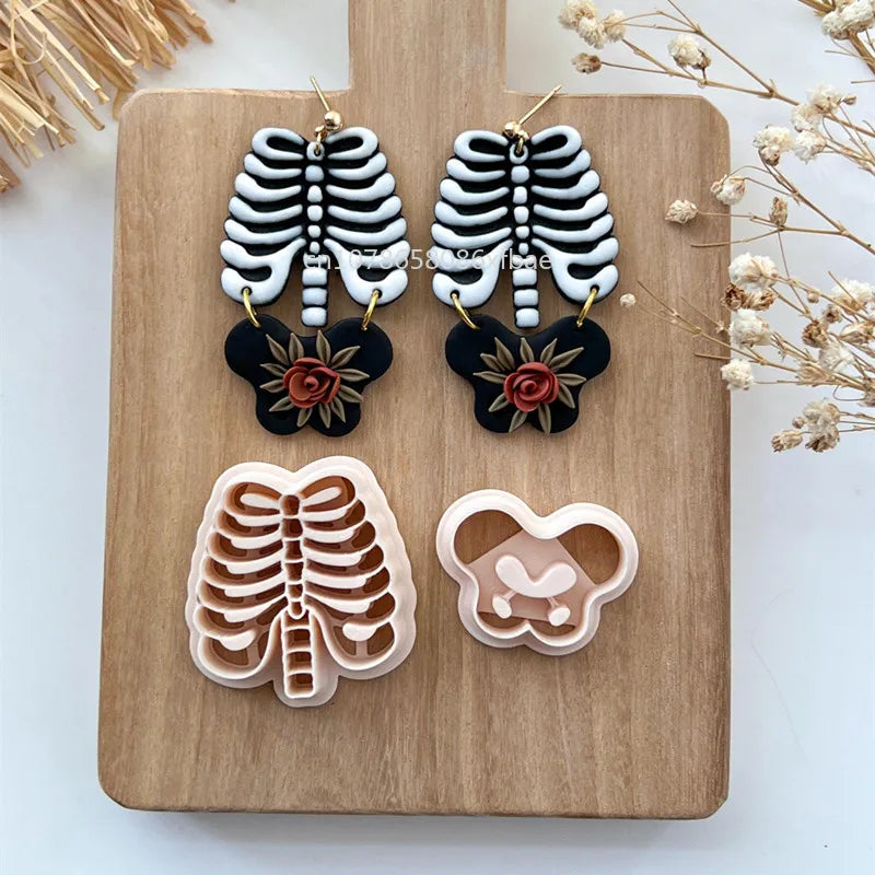 Halloween Polymer Clay Cutters Skull Coffin Cleaver Book Skeleton Bones Jewelry Making