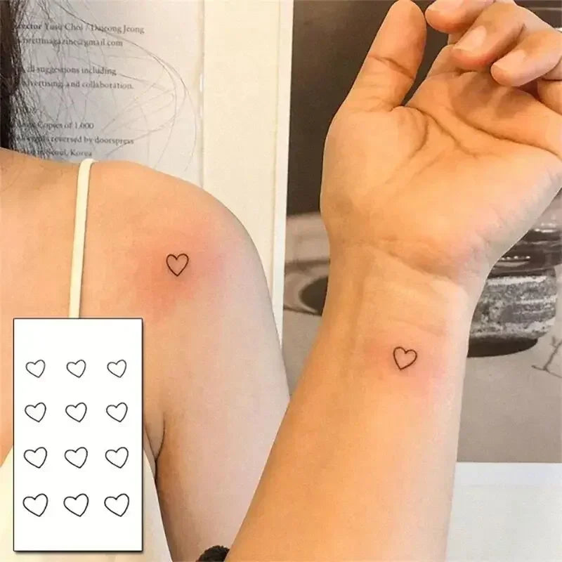 Waterproof Temporary Tattoo Stickers - Hand Heart Design Body Art Fake Tattoos for Finger Wrist Ankle