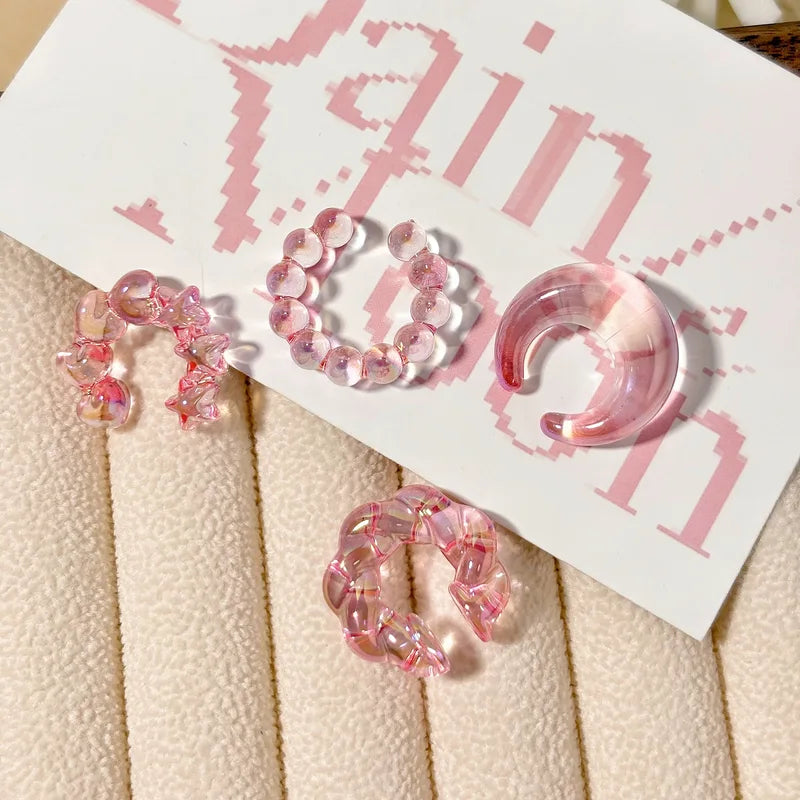 Iridescent Non Pierced Ear Cuff Set - Holographic Chunky Jewelry for Ear Clips