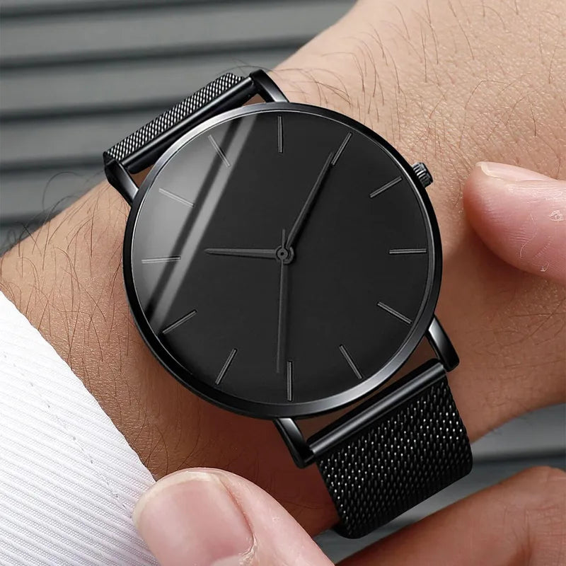 Men's Fashion Watch Jewelry Set - Quartz Wristwatch, Necklace, Bracelet & Ring, Multiple Colors