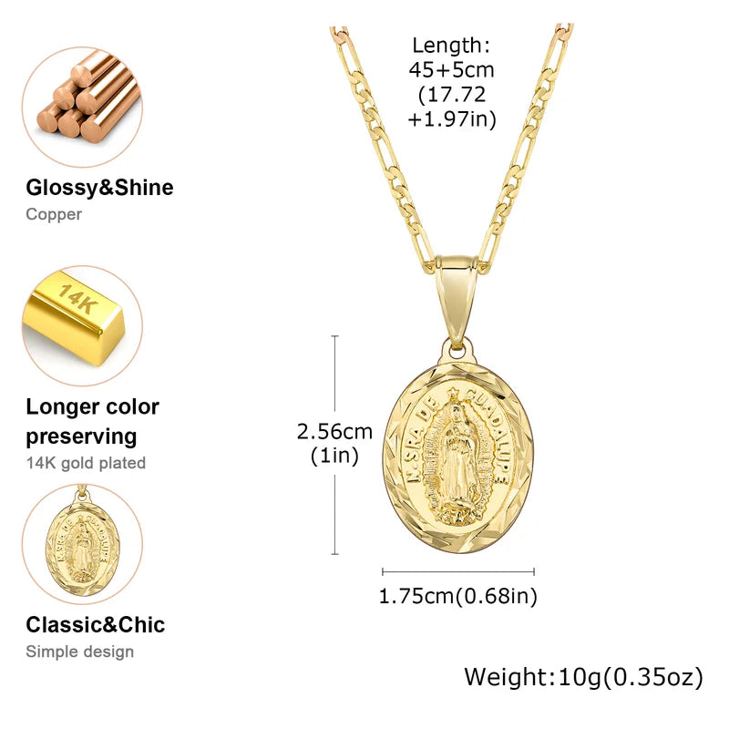 Virgin Mary Prayer Pendant Necklace Unisex Religious Jewelry with Metal Color Options