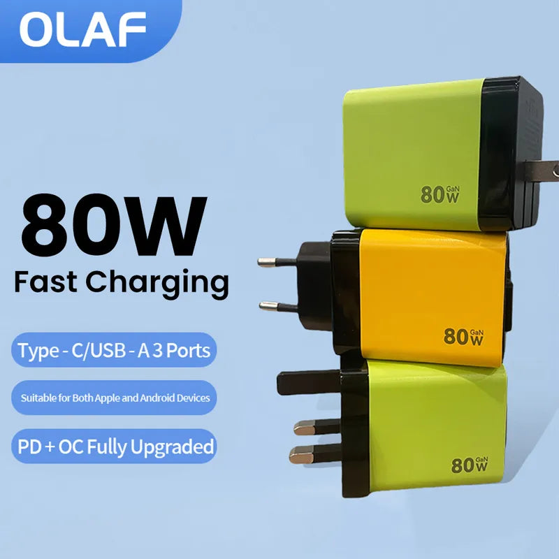 Olaf 3-in-1 80W Fast USB-C Charger with Retractable Cable for iPhone, iPad, Laptop