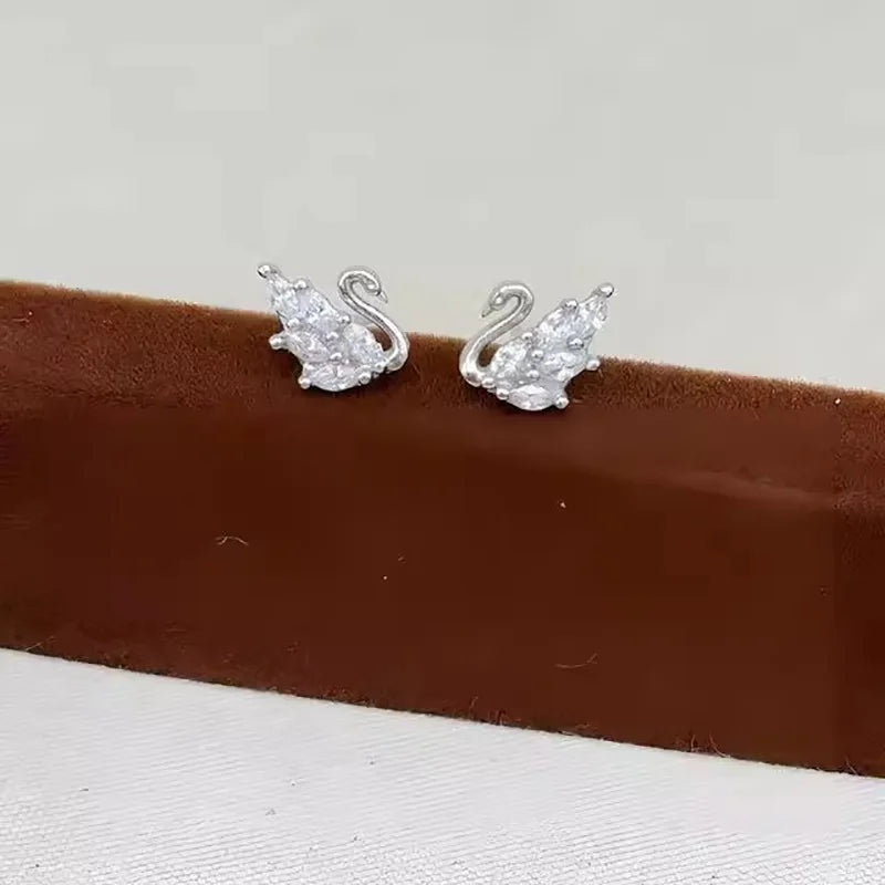 Sterling Silver Zircon Swan Stud Earrings for Women Jewelry Gift