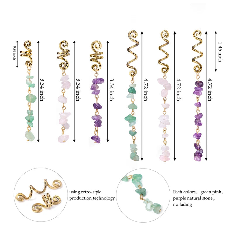Natural Chip Stone Pendant Hair Accessories for Women Girls Spiral Hair Cuffs
