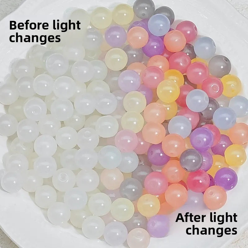 UV Color Changing Glass Beads for Jewelry Making - 50PCS Jade-Like Loops