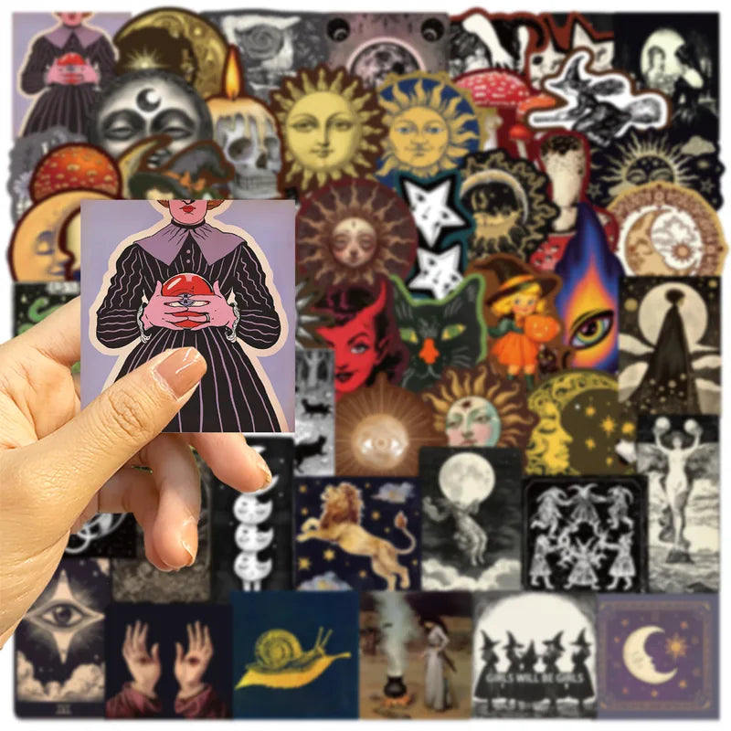 50Pcs Gothic Witch Moon Stickers for DIY Decor - Skateboard Phone Laptop Suitcase