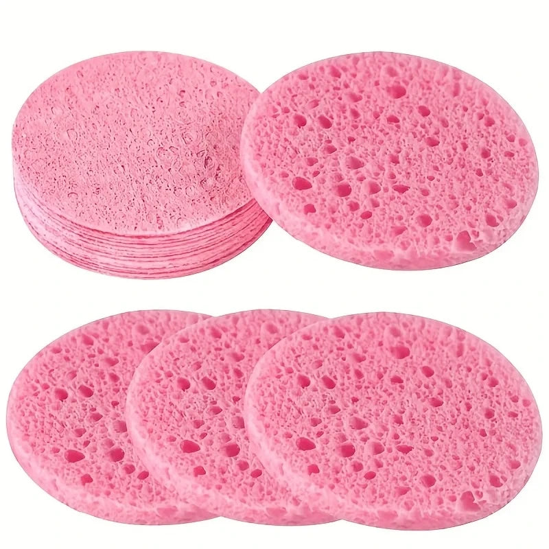10PCS Natural Wood Pulp Foam Face Wash Puffs - Reusable Cleansing Sponges
