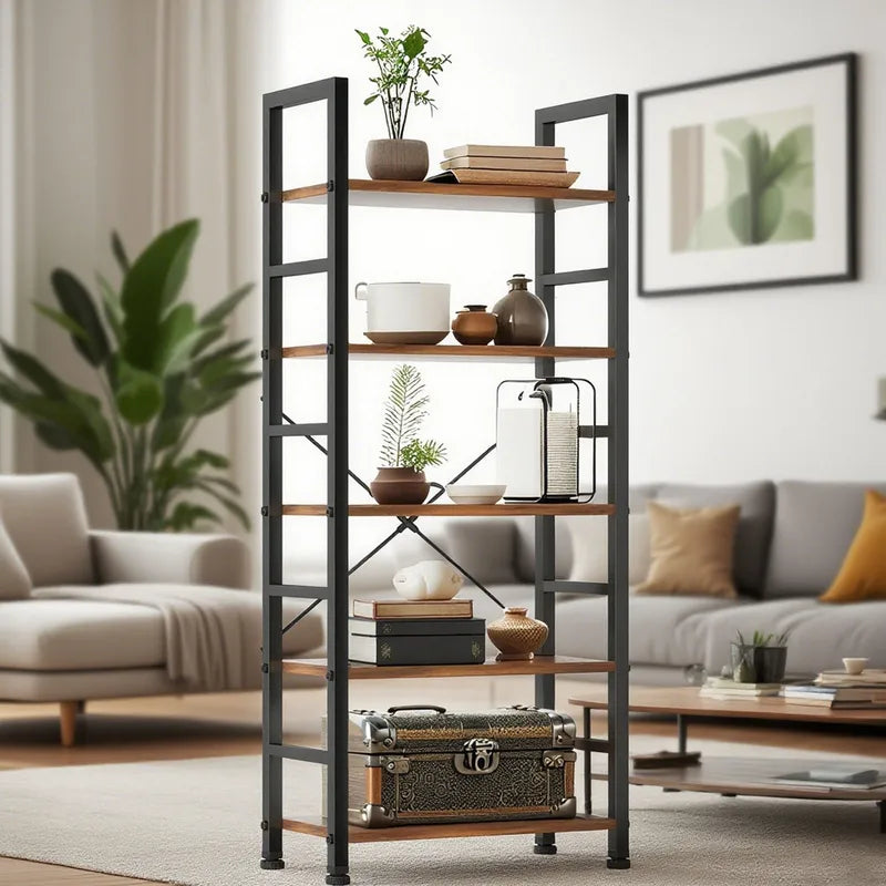 Modern 5 or 6 Tier Bookcase Corner Storage Organizer for Home Garage