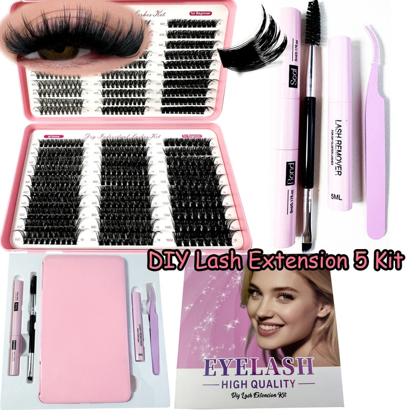 Thick Volume Eyelash Clusters Kit - Wispy Long D Curl False Lashes Waterproof