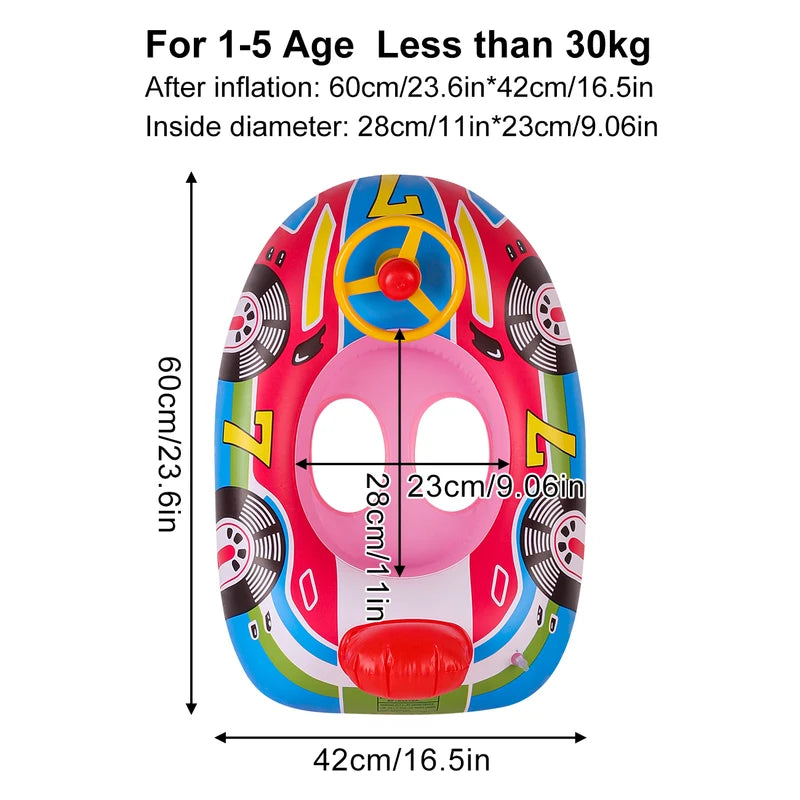 Kids Car-Shaped Inflatable Pool Float Ring Seat for Summer Water Play