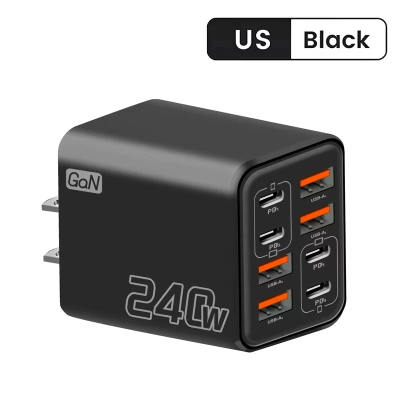 240W GaN USB C Charger 8-in-1 Fast Charging Power Adapter for Smartphones