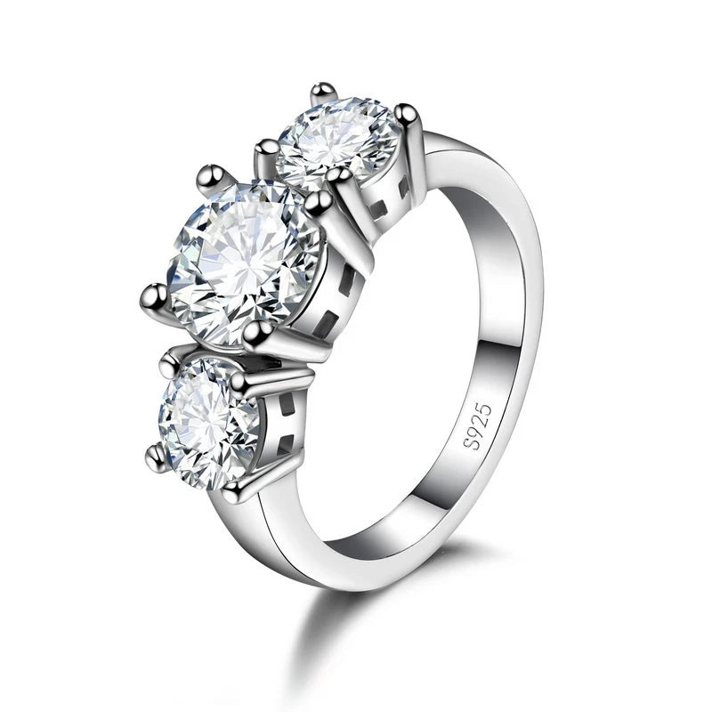 Men Women Wedding Engagement Silver Ring with CZ Stones - Prong Setting