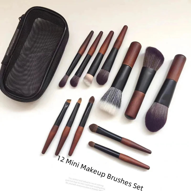 12 Pcs Makeup Brush Set with Travel Bag - Eyeshadow, Blush, Foundation Tools