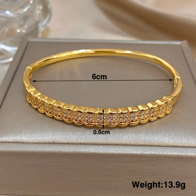 Multilayer Zircon Cuff Bracelet for Women Gold Plated Copper Jewelry