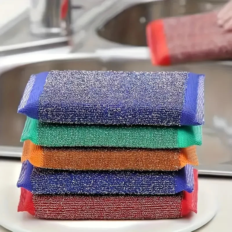 Steel Wire Sponge Wipe Non-Stick Oil Brush Cleaning Cloth Double Sided Kitchen Dishcloth