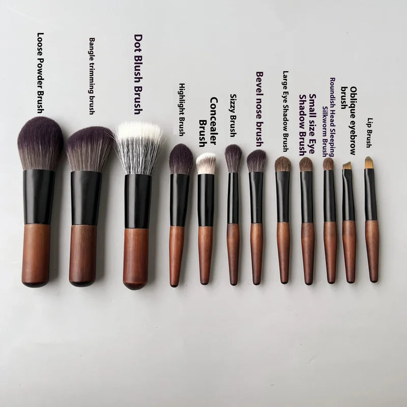 12 Pcs Makeup Brush Set with Travel Bag - Eyeshadow, Blush, Foundation Tools