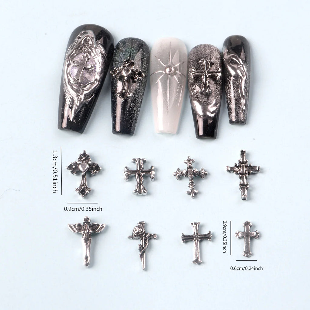 50pcs Mixed Punk Retro Cross Nail Charms for Manicure Nail Art Decoration