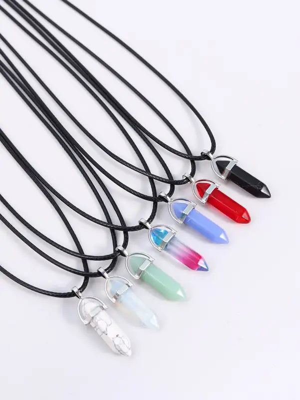 Set of 7 Crystal Hexagonal Column Necklaces for Women and Men - Healing Gemstone Jewelry